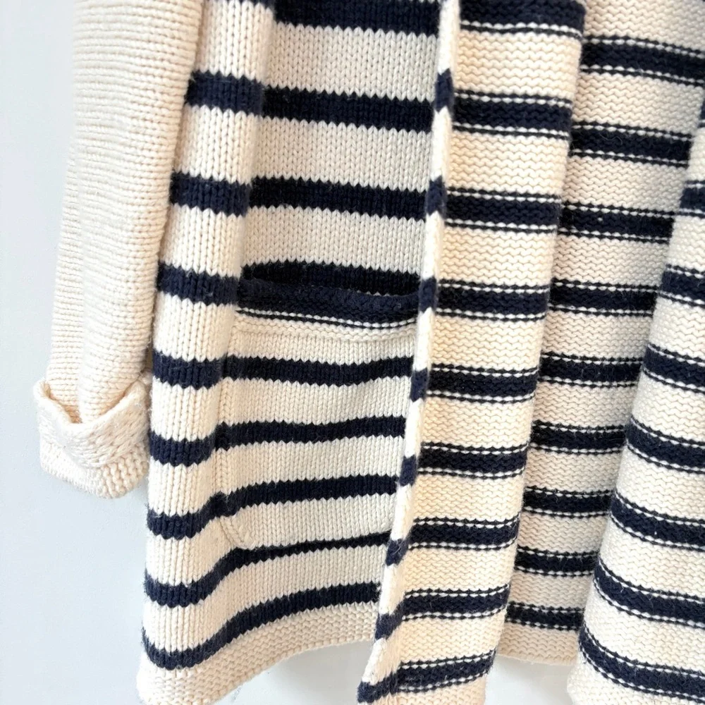 J. Crew Long Open Cardigan Sweater Navy Stripe Cotton Wool Blend Sz XS - Picture 6 of 12